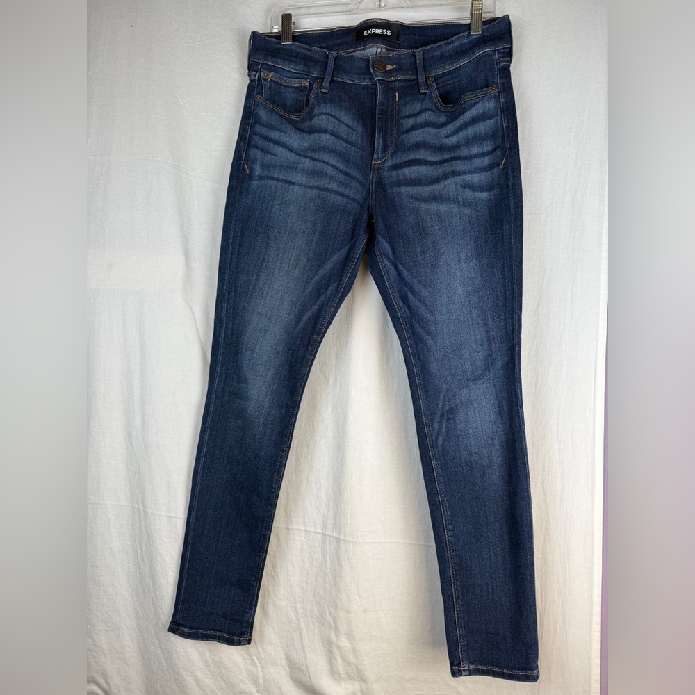 Express Mid Rise Dark Blue Women's Skinny Jeans